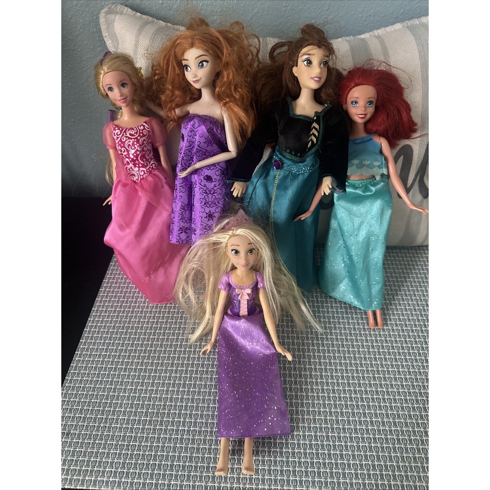 Disney Princess Frozen Doll Lot of 5 Aurora Merida Anna Ariel Rapunzel Used